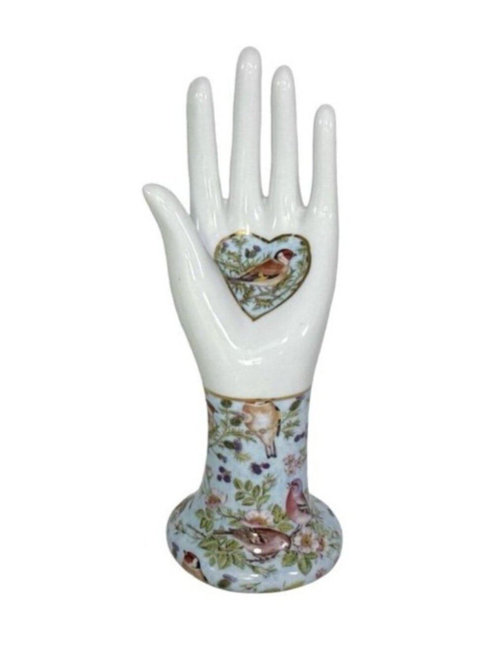 Porcelain Hand With Bird Chintz Floral Design Heart Detail White & Multicolor